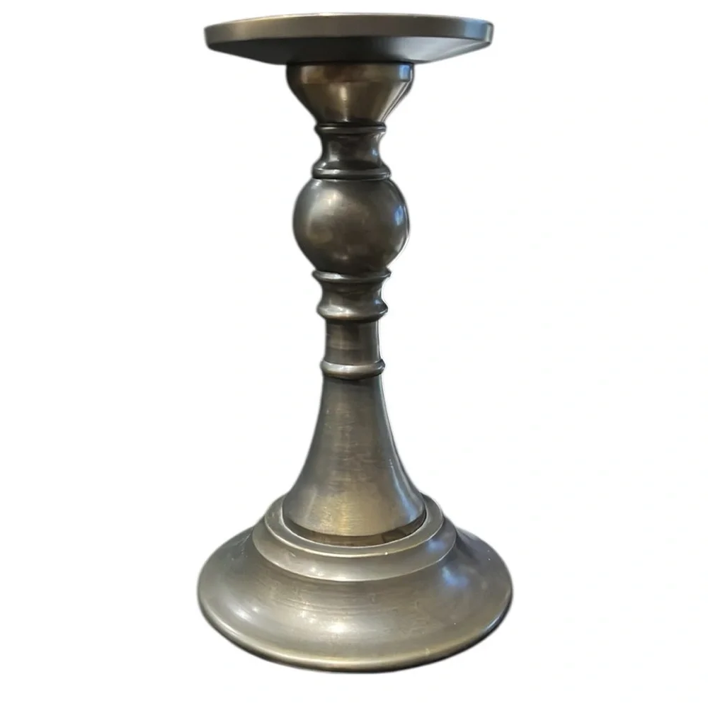 Pottery Barn Candle Holder Pillar Bronze Finished Metal 9.5